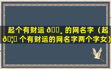 起个有财运 🌸 的网名字（起 🦉 个有财运的网名字两个字女）